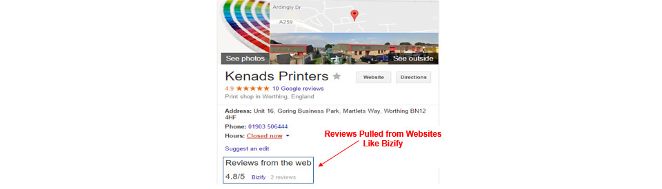 Reviews pulled from websites such as Bizify